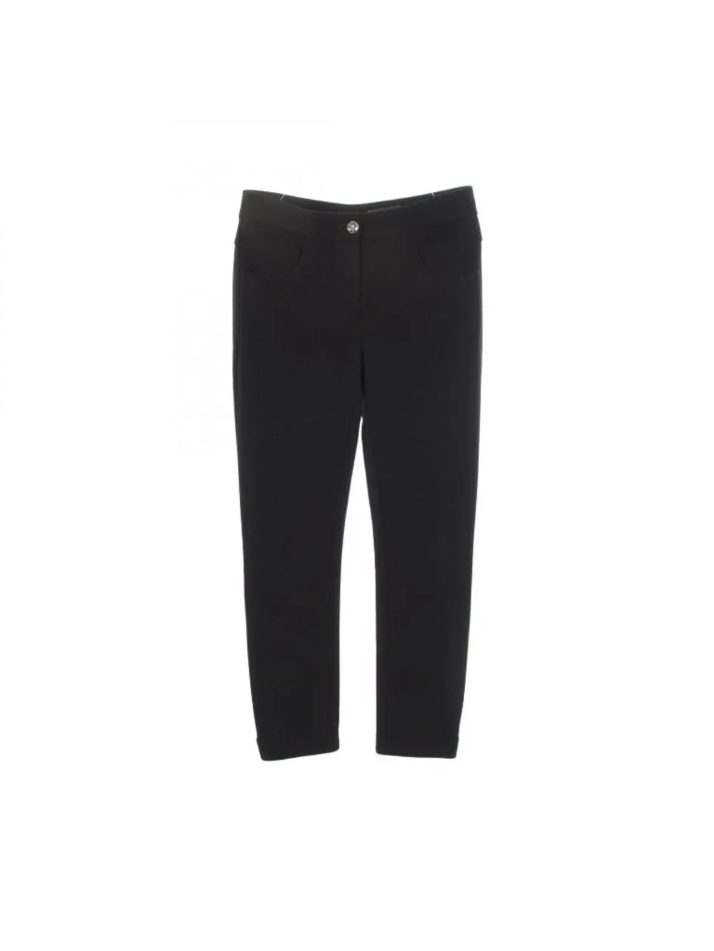 Chanel Pants CC Logo Button Cropped Black Rayon